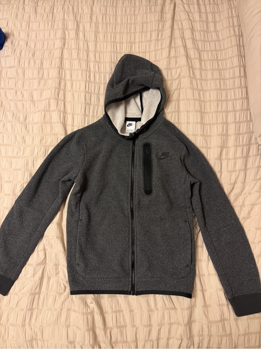Nike Cream Sherpa-Lined Zip Hoodie with Black Trim